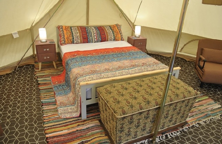 Comfy Bed and inside a Bell tent