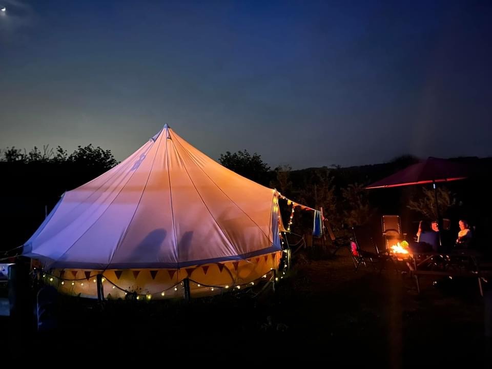 Bell tent iluminated from inside