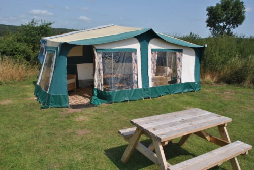 Out deluxe trailer tent accomodation for hire at Springfields