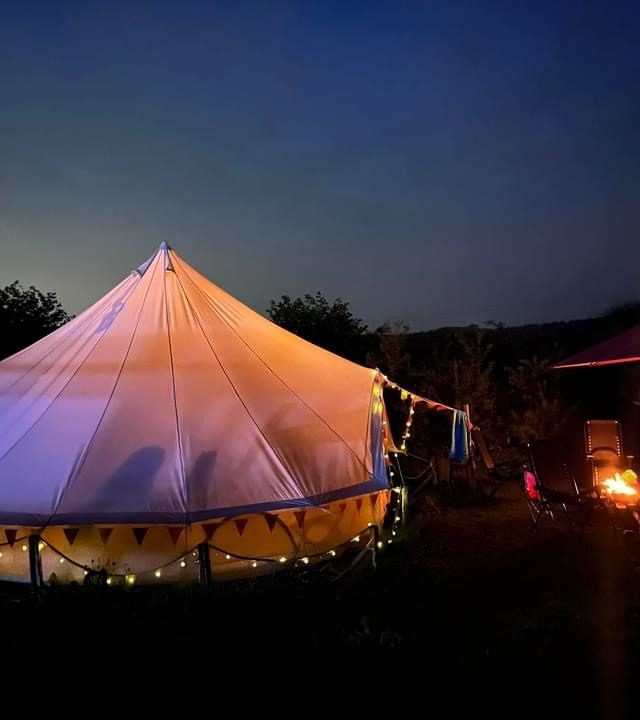Bell tent iluminated from inside